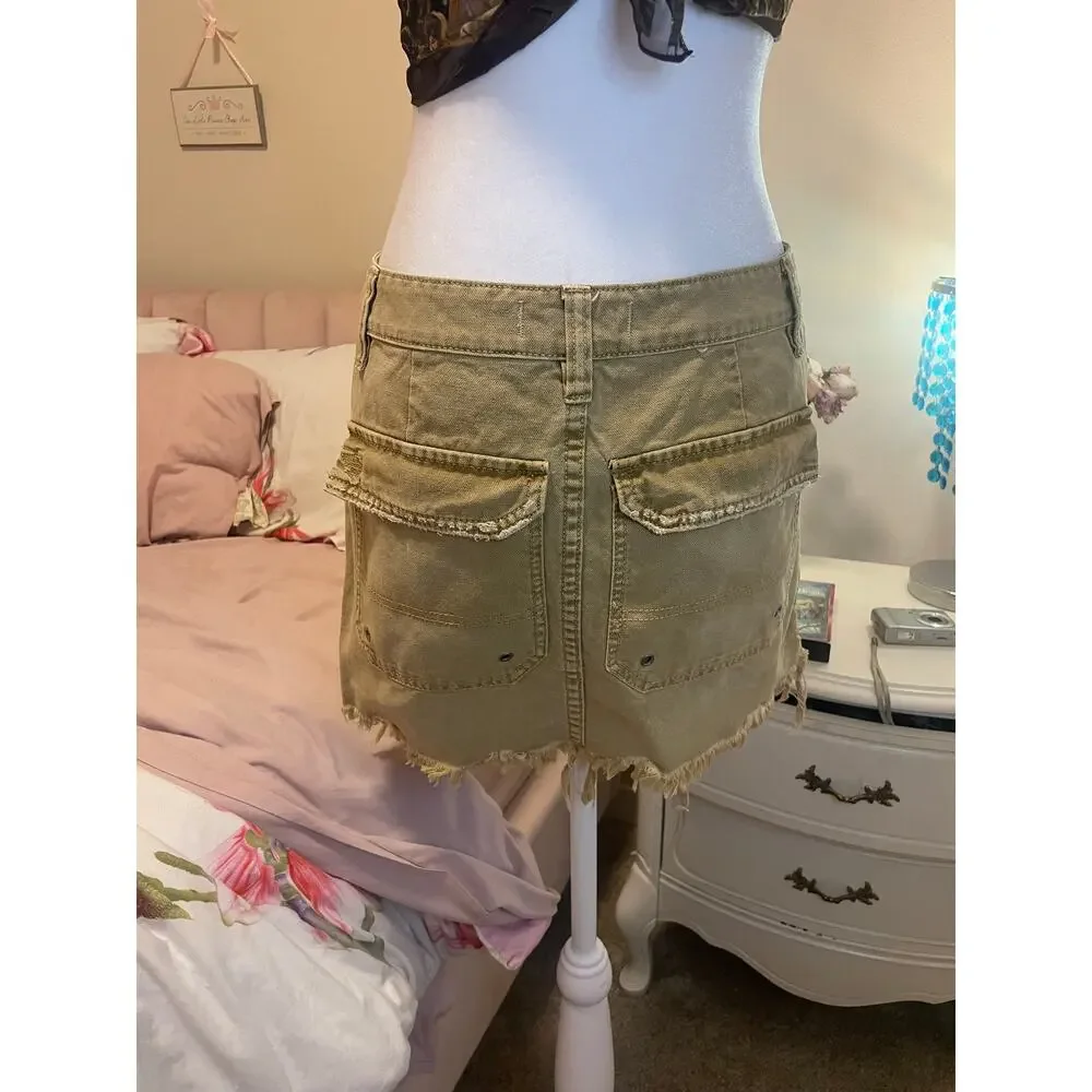 tan free people denim skirt